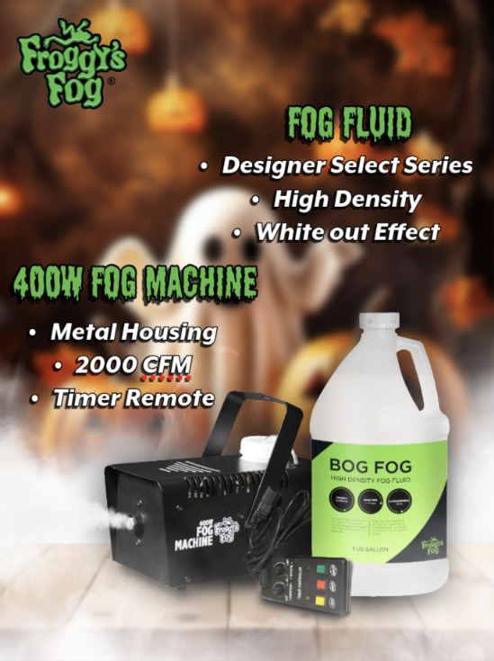 Boo Bundle - 400W Fog Machine - Timer Remote - 1 Gallon Bog Fog® Fog Fluid - FRG-400-RM-BF-PKG