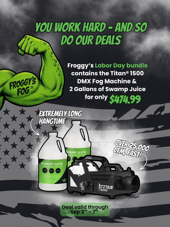 Froggy's Fog - Titan 1500 DMX Fog Machine Package - Machine plus 2 Gallons of Swamp Juice - FFM-TITAN-1500-DMX-PKG