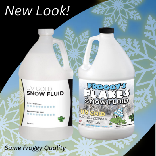 Froggy's Flakes® - GOLD UV BLACKLIGHT REACTIVE Snow Juice Machine Fluid by Froggy's Fog® - Evaporative Formula - SN-UVG-1